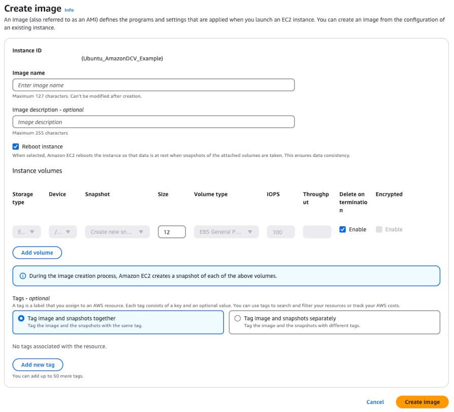 AWS AMI creation panel